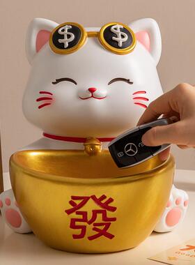 2025年新款元宝招财猫入门玄关钥匙收纳托盘客厅桌面摆件轻奢高档