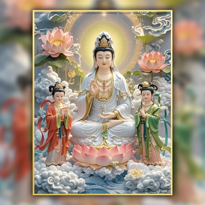 超画算送子观音娘娘十字绣手工线绣客厅满现代钻石画贴砖高级感佛