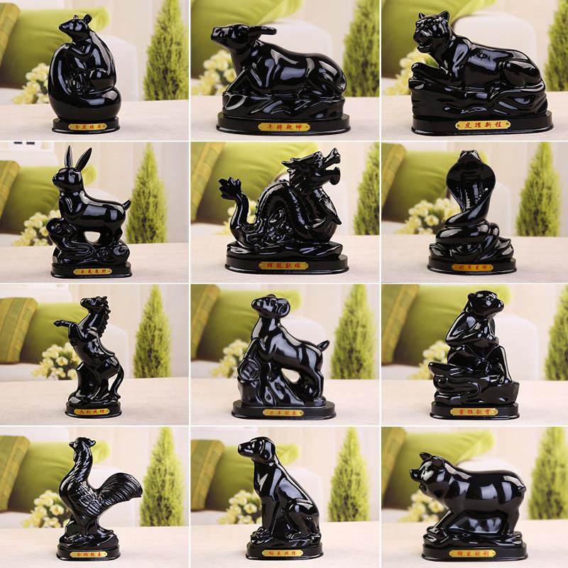 陶瓷十二生肖摆件黑色招财风水全套鼠牛虎兔龙蛇马羊猴鸡狗猪家,家居饰品,装饰摆件,淘宝优惠券,粉丝福利购,淘宝优惠卷
