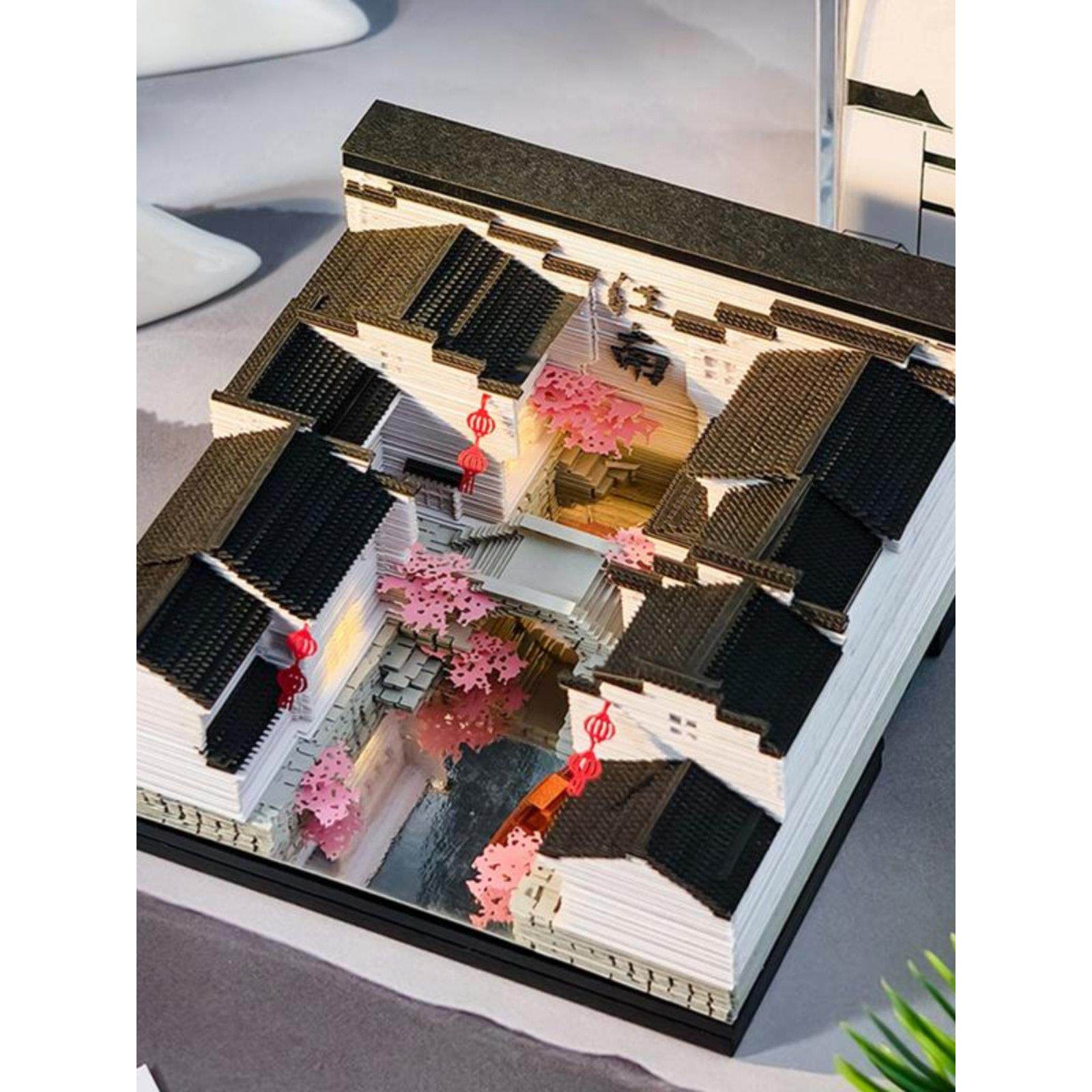 江南水乡3D立体纸雕笔记纸可撕创意会徽建筑场景模型文化创意礼品