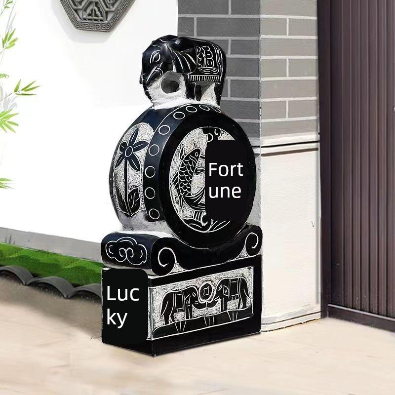 石雕门墩抱鼓石一对家用门口青石大象狮子麒麟新中式彷古做旧石鼓