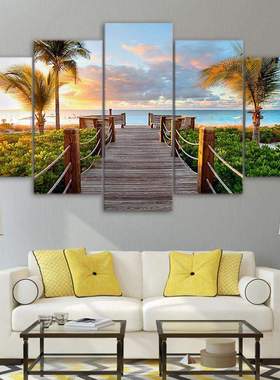 现代简约微喷帆布五联玫瑰花卉装饰画芯 跨境canvas priting 画