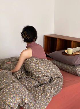 复风少被女四小27406碎花天竺棉件套纯古棉春秋裸睡针织棉套床单