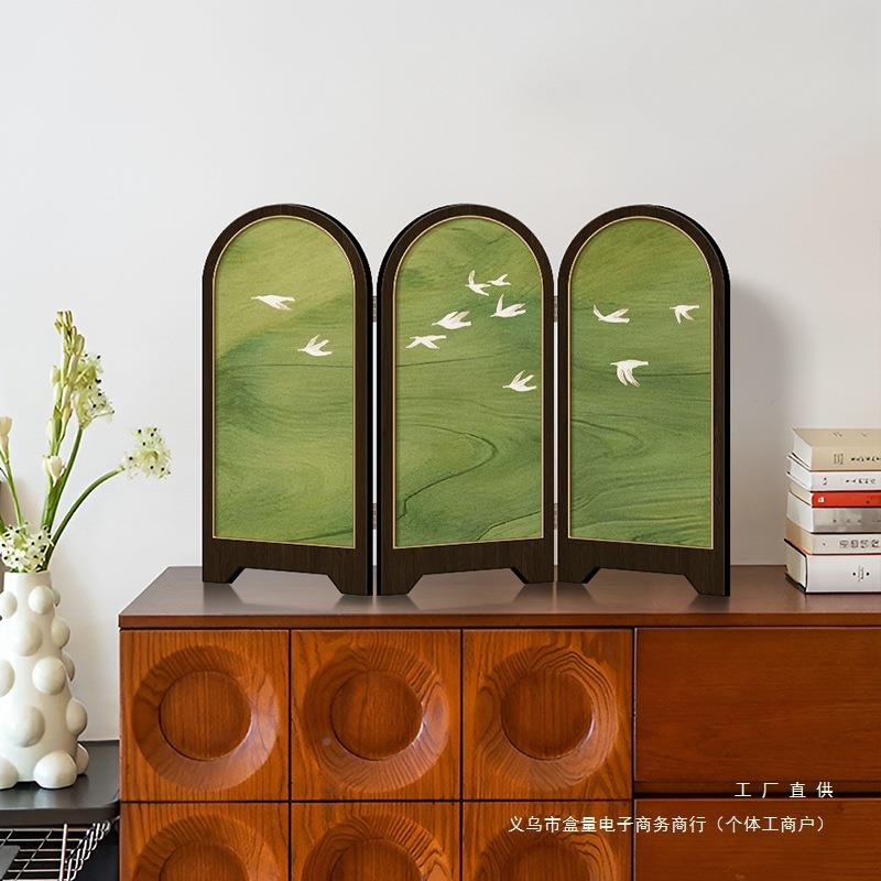 中风复桌面屏风摆件装F98HH8SJ饰画关绿色古客厅电视柜摆画玄柜中