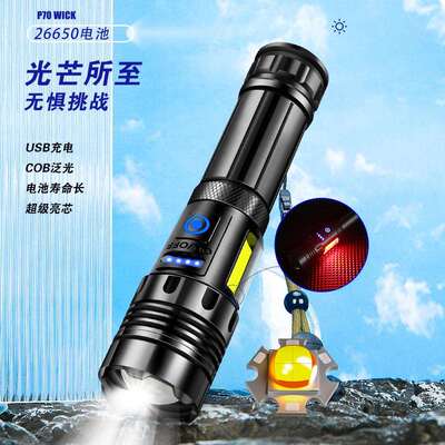 L跨境新电款PS02470强光ED手电筒户外便灯携COB侧伸缩变焦充电手