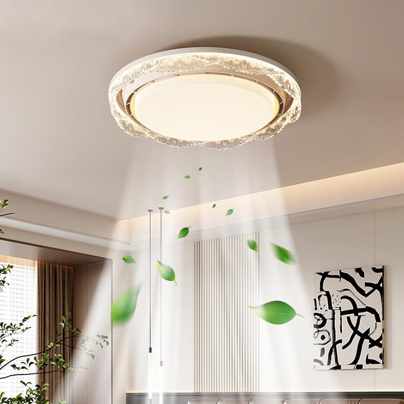 无叶扇9灯色隐形中古护眼餐厅卧室灯简约复风古木纹电扇风灯一体