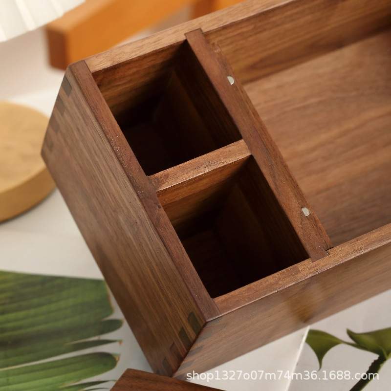 黑胡桃木质纸巾盒纸巾收纳盒长方形滑盖木盒实木抽纸盒设计轻奢风