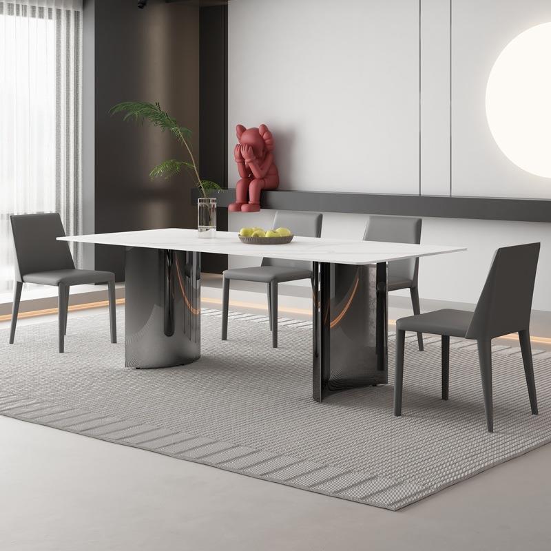 厂家直销现形代简约家用岩zc1120板餐不桌锈钢底架轻奢长高端方桌