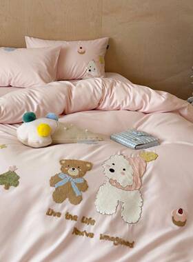 00785S高1支棉磨毛四件套可爱卡通毛巾套绣保暖纯被加厚全棉床单