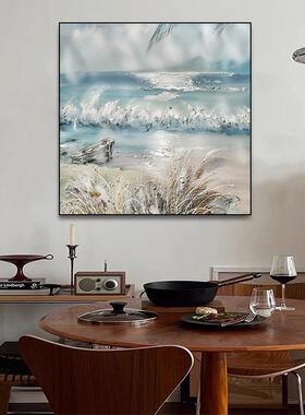 厅纯手绘卧抽象油画小厅船大海沙发背景客室画玄关餐肌理装SH103