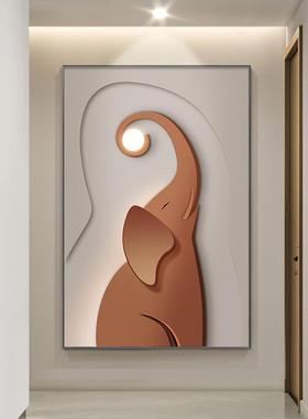 轻奢现代客SQ5248厅装落画地背景画橙色大象入户玄关画道过饰挂画