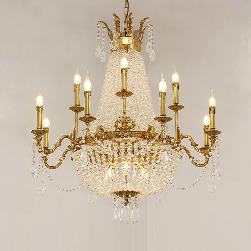 法墅式铜吊灯家厅装别客餐厅楼梯吊灯过道铜灯欧式611水晶灯铜全