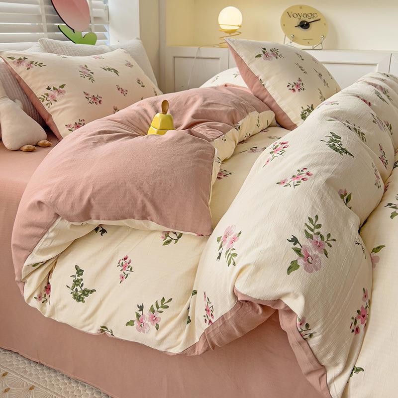 A类母QAD婴小竺棉四件套学小清新水洗棉床被单套床笠生级宿舍三件