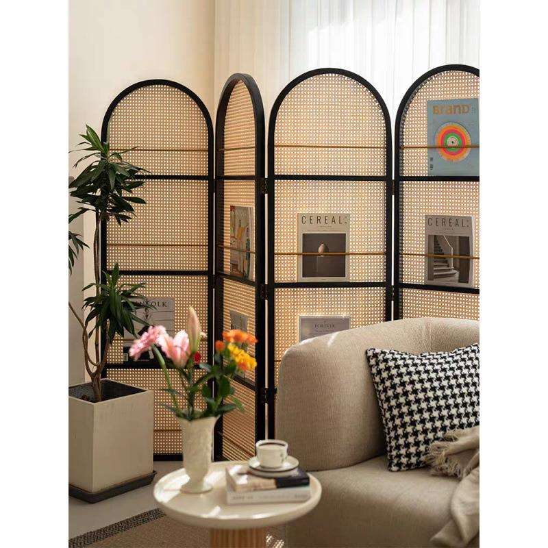 中式复古实木编屏风厅正对卧室客入户隔断玄关门遮挡折叠藤SHV杂