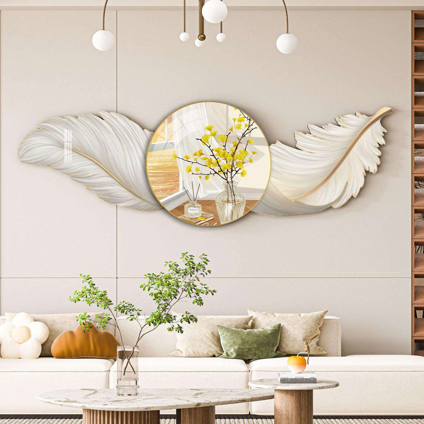 现代轻奢创意毛羽卧发室厅床头装饰画雕刻画DK2-B15床头沙客餐厅