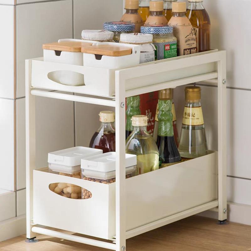 厨房水槽XOD浴室置物架抽拉式物架拉篮橱柜架子厨房调料置分层抽