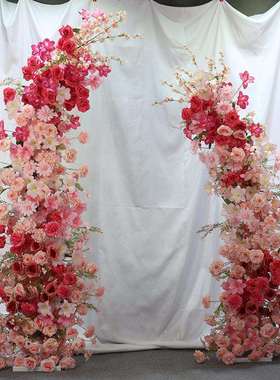 景婚庆道具粉色牛角拱造门成品路引艺舞台花装饰背景架仿真123213