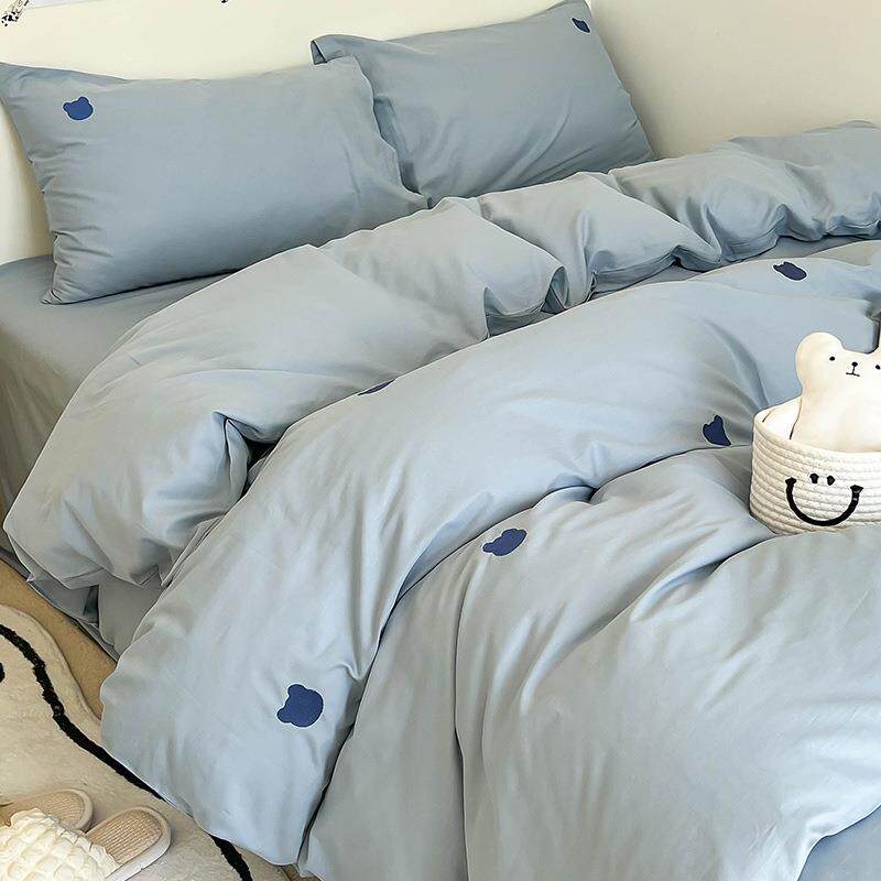 纯棉刺水YRA洗棉四件套0床0全棉绣款被套1单学生宿舍三件套床上用