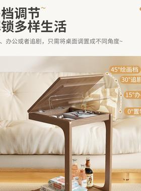 新款实木沙边几可带移发ZG-63816动C型床角几翻盖头桌子客厅轮小