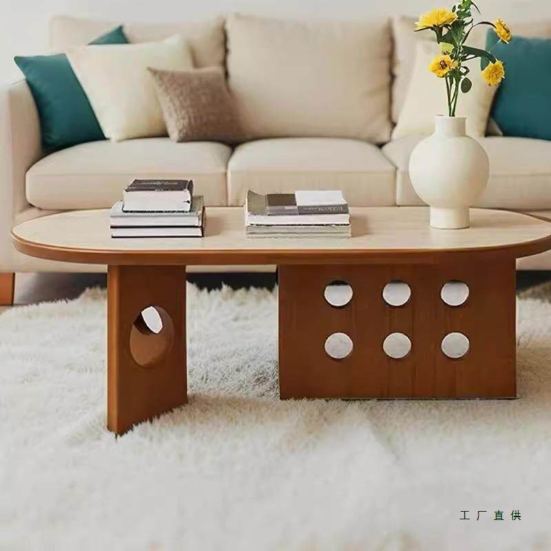 古风茶几客厅家复用岩圆板网红爆款中古茶几椭洞VBK石茶几桌实木