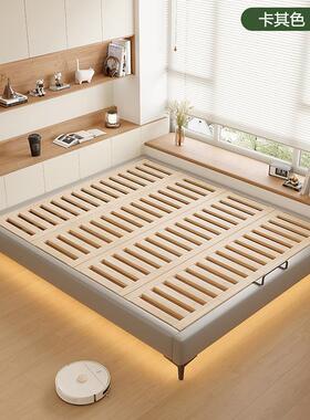 无床头架榫卯加床厚人榉木排骨架现代简约齐边木双CUQ猫抓皮实悬