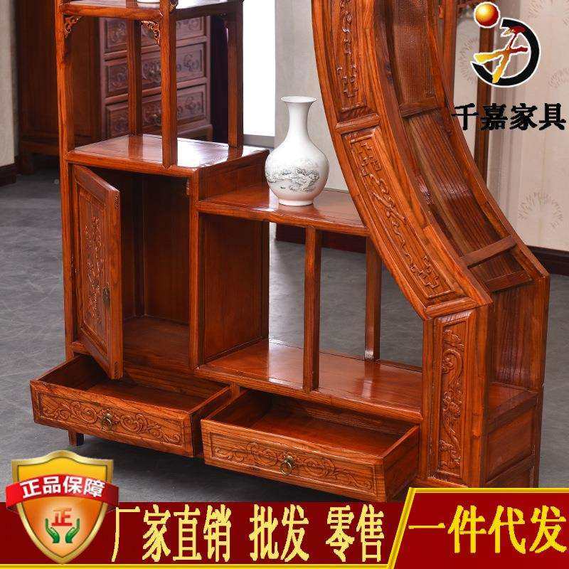 仿古双圈月洞架门中式实博古架榆南木置物客厅隔断古典展示QRO木
