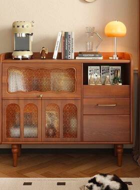 美式实木餐边靠NUD墙一体复古房茶水储厨物客厅收家用储物柜酒柜