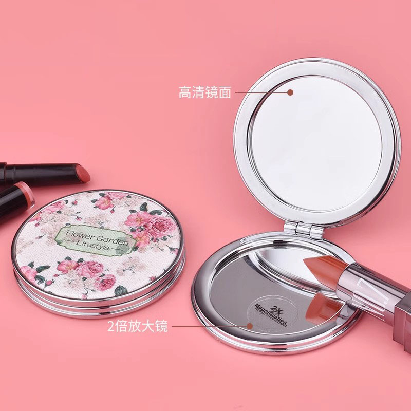 小镜子女随身镜化妆镜迷你镜子便携折叠镜2倍放大镜家用简约