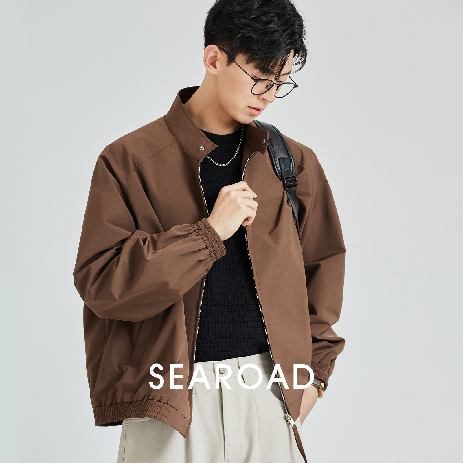 海上公路旗舰店立领哈灵顿夹克外套男春秋季阔版美式休闲百搭上衣