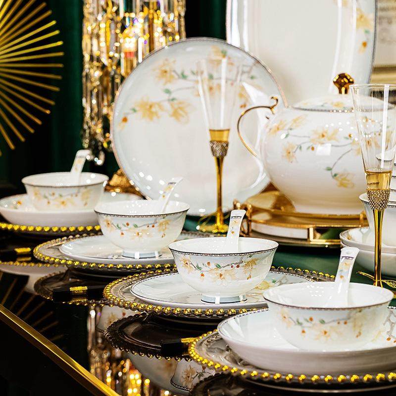 2024陶瓷餐具套装碗盘碟子组合全套礼品景德镇骨瓷碗筷套装