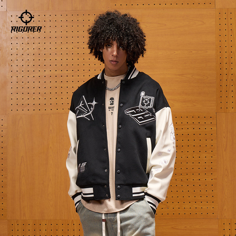 准者美式棒球服外套男秋冬新款防风保暖时尚软壳休闲飞行运动夹克