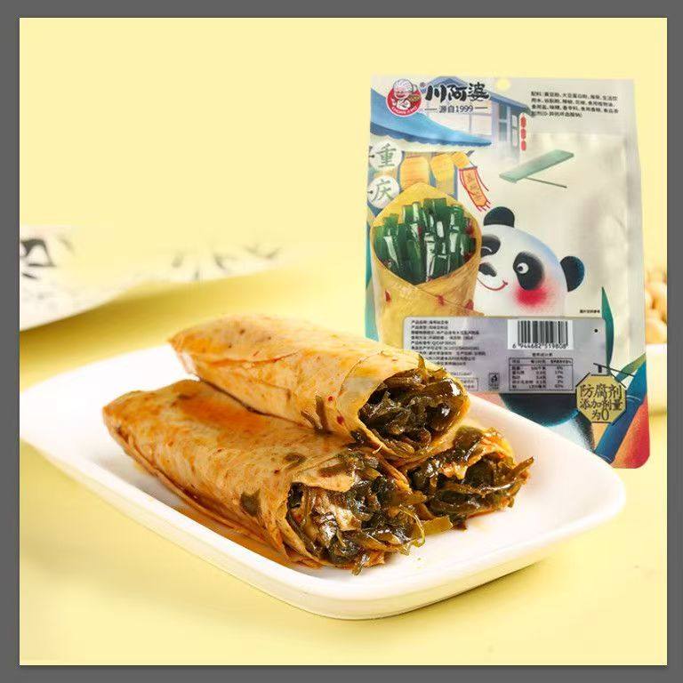 川阿婆海带豆皮卷脆金针菇杏鲍菇风味豆制品休闲开袋即食零食小吃