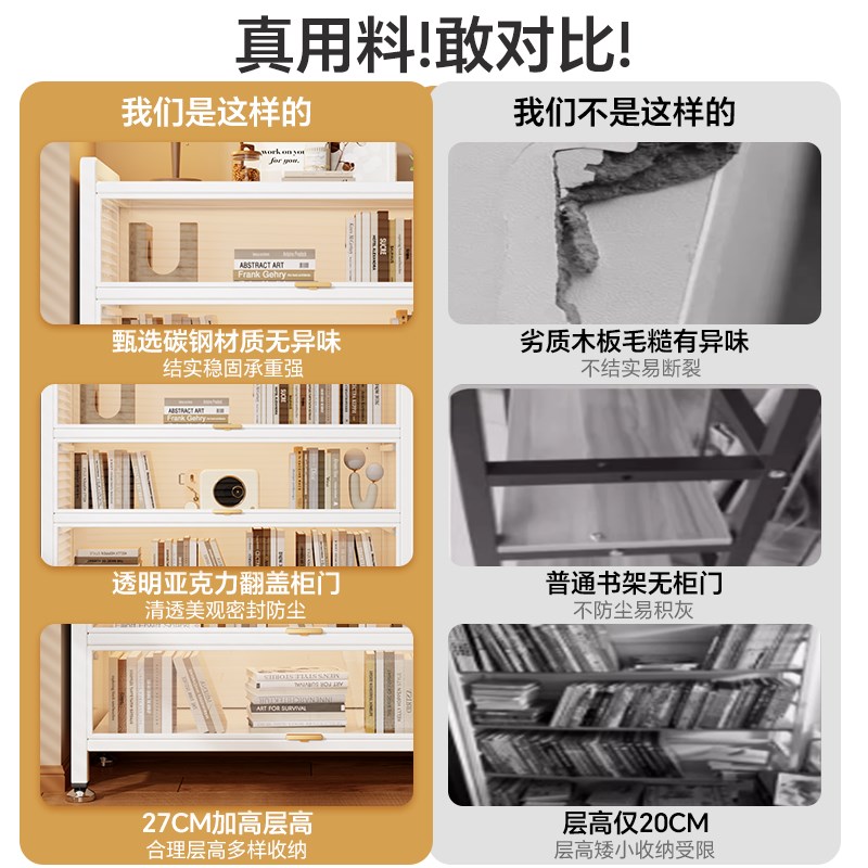 家用钢制书柜带门儿童书架客厅收纳柜防尘铁艺储物柜卧室置物柜子