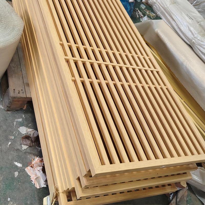 新中式铝合金格栅屏风木纹隔栅铝艺隔断背景墙花格木纹铝屏风隔断