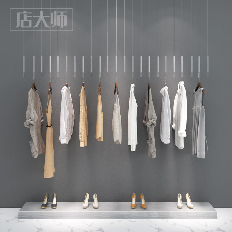 服装店展示架上墙吊环吊挂挂杆婚纱架子不锈钢吊架拉丝悬挂衣架