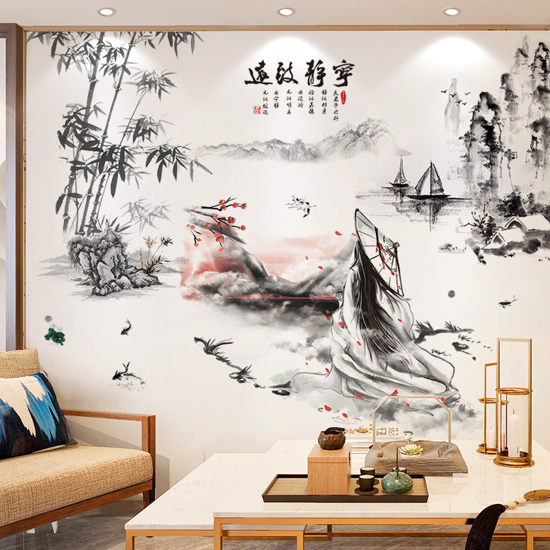 山水风景画墙壁纸贴画墙贴纸客厅电视背景墙装饰墙纸自粘墙画遮丑