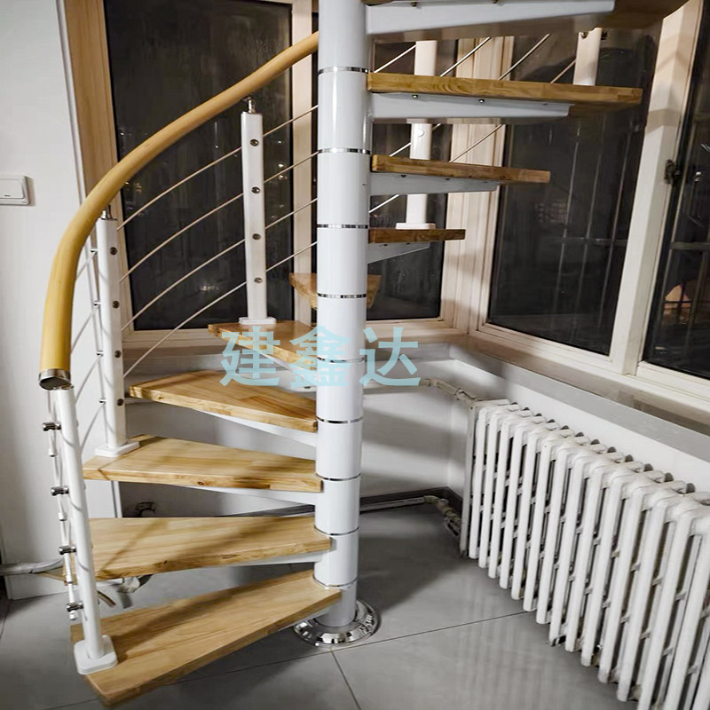 旋转楼梯室内家用阁楼小型整体复式别墅中柱实木loft公寓转梯定制