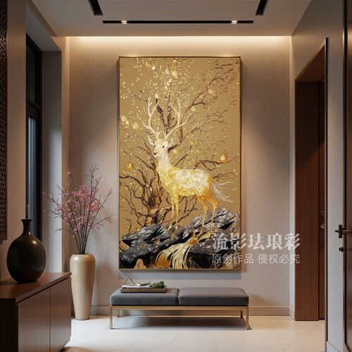 珐琅彩画客厅墙壁背景墙装饰画高端挂画高级走廊过道楼梯挂画定制