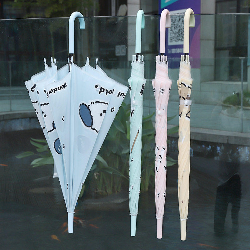 卡通8骨印花直杆伞可爱少女心学生长柄弯钩雨伞手动伞雨伞