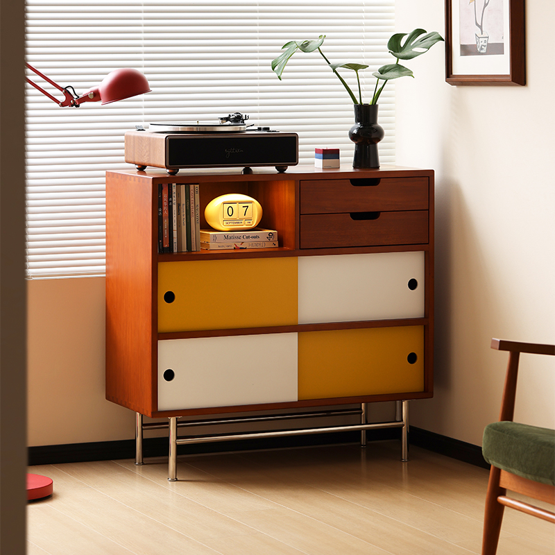 小万中古包豪斯实木拼色餐边柜