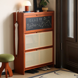 【小万家具】藤编鞋柜实木家用门口玄关柜小户型翻斗入户超薄鞋架