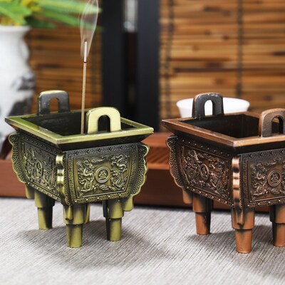 热销仿古青铜器合金盛鼎香炉四方鼎线香炉供佛家用龙鼎薰香炉财神