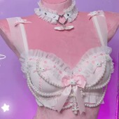 亚比日系少女珍珠小猫蕾丝花边性感Y2K辣妹甜美吊带背心内衣胸衣