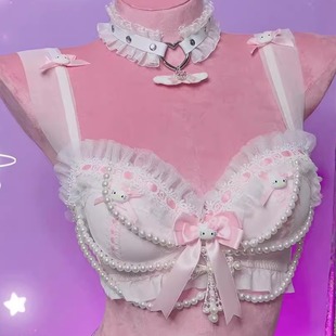 亚比日系少女珍珠小猫蕾丝花边性感Y2K辣妹甜美吊带背心内衣胸衣