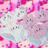 野涩猫 日系可爱蝴蝶结毛绒粉色小猫文胸女内衣内裤 无钢圈两件套