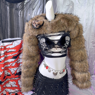 饰小众女外套 爱心豹纹别针金属链条装 野涩猫 Y2K辣妹亚比朋克短款