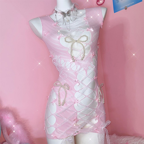 欧美小众性感粉色连体衣