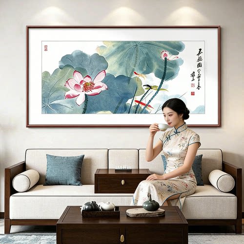 荷花中式客厅茶室装饰画诗意挂画