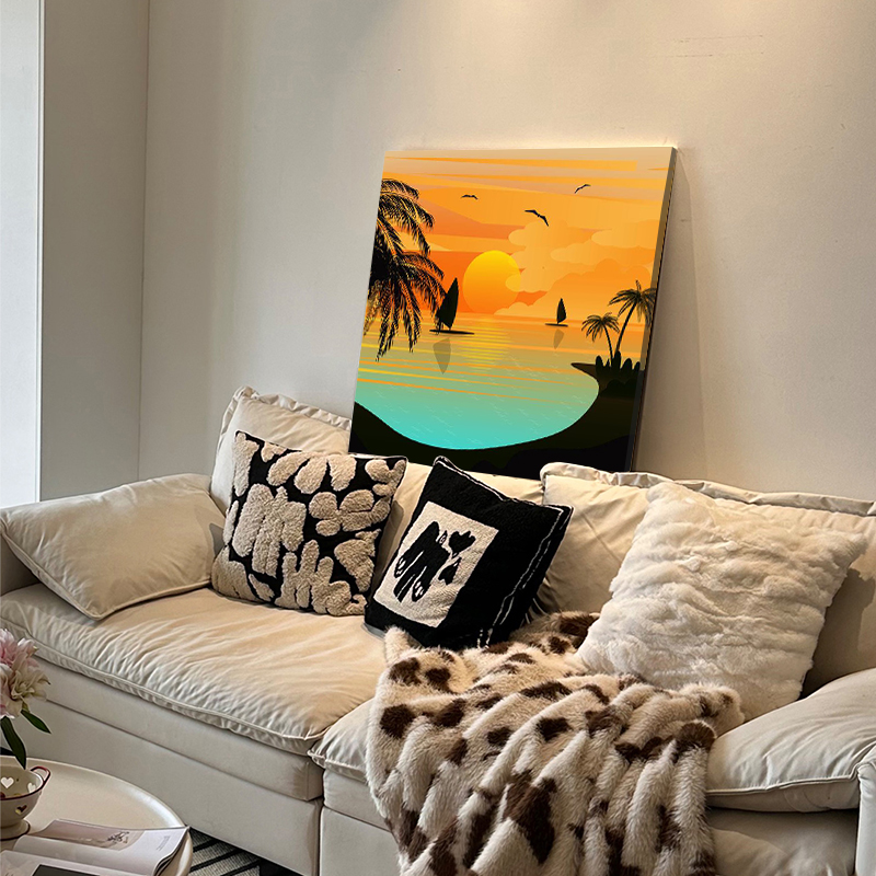 夕阳装饰画日出落日椰子树海景挂画客厅沙发背景墙卧室黄昏壁画