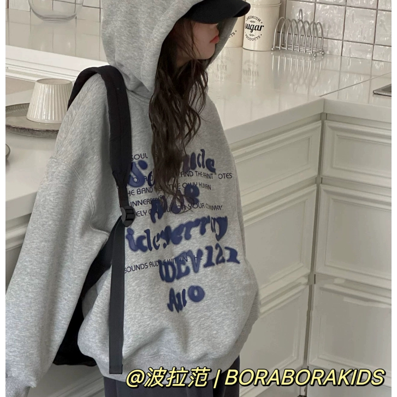 现货冬装款韩国波拉男生女孩小中大儿童装青少年加绒连帽卫衣帽衫
